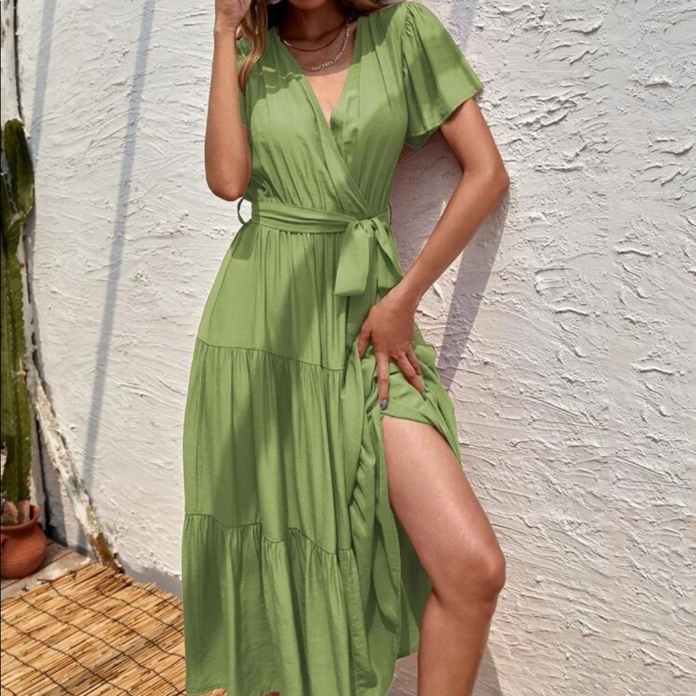 Boho surplice belted A line dress - Picture 5 of 15